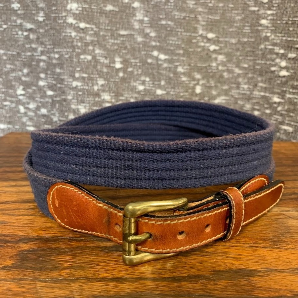 Jordache Leather Size 40 Woven Stretch Solid Brass Buckle Casual Blue Dress Belt
